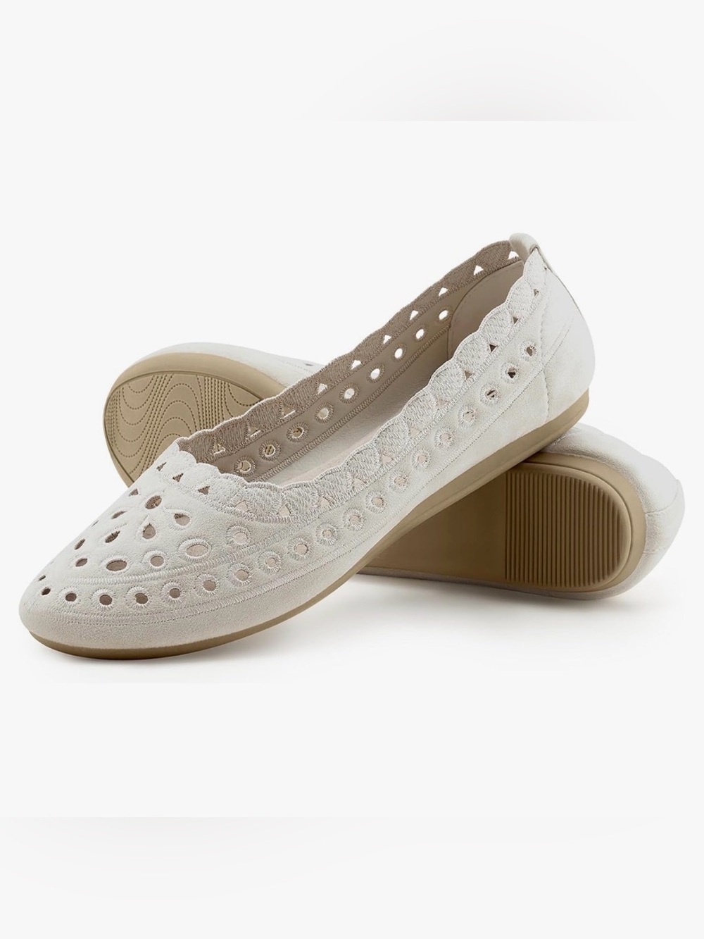 Zurin Women's White Scalloped Eyelet Slip-On Flats Sz 9 Women